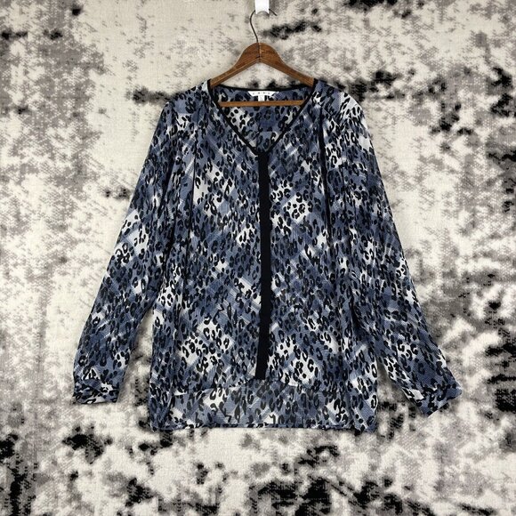Cabi Blouse Womens Size Large Button Up‎ Sheer V-Neck Animal Print Polyester - Picture 1 of 10